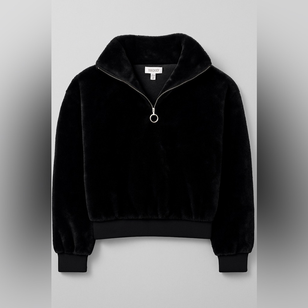 Nine West Black Faux Fur Quarter-Zip Pullover – Size M SO SOFT - like new